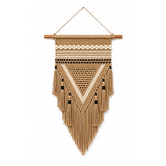 Camel black and ivory tribal triangle macrame wall hanging by Primeval