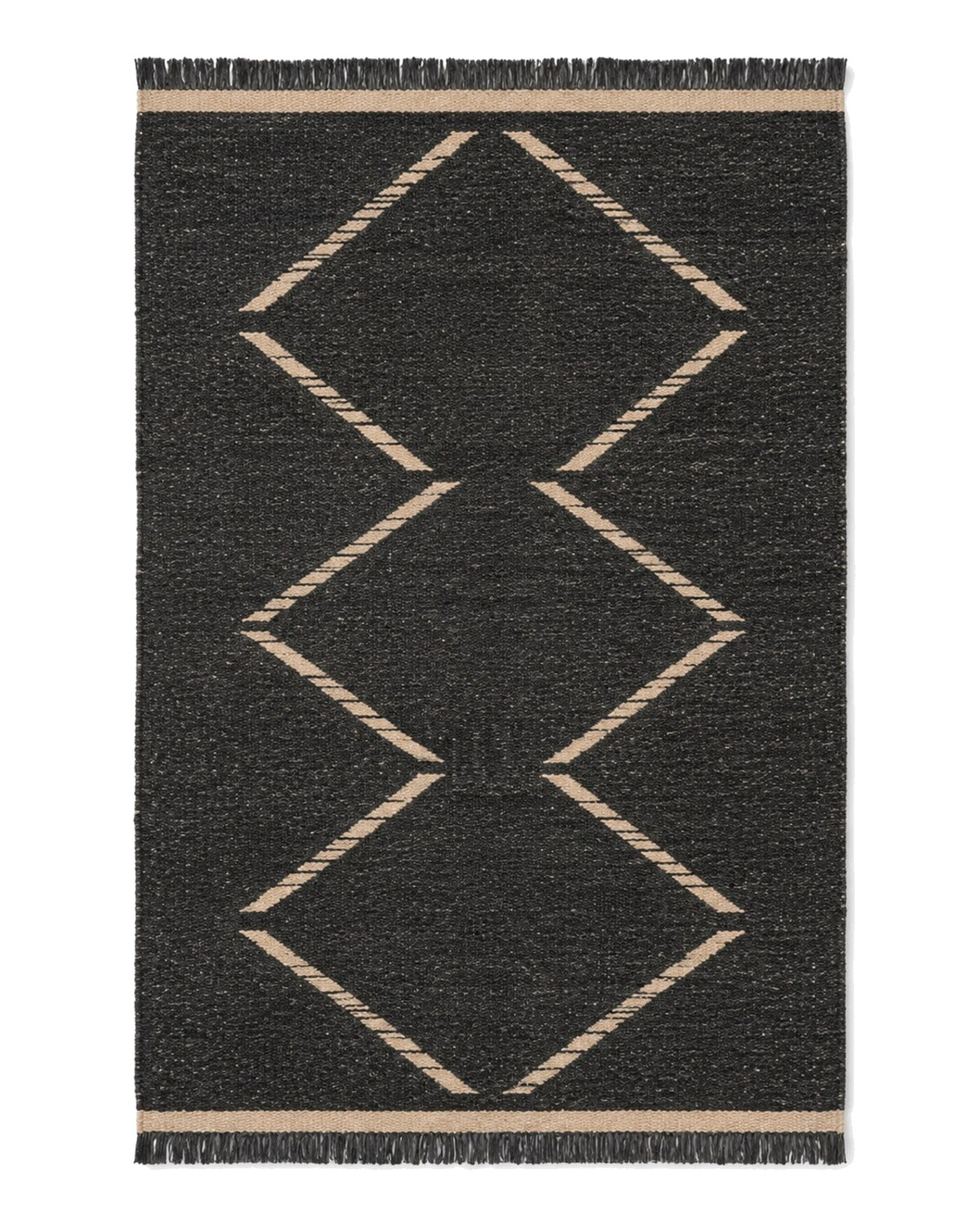 Charcoal and beige broken diamond wool rug for wholesale sourcing from India