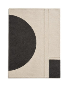 Charcoal and cream minimalist abstract area rug for wholesale sourcing from India
