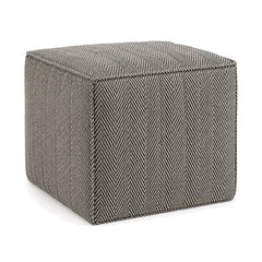 Charcoal Herringbone Upholstered Cube Pouf Ottoman by Primeval on white background