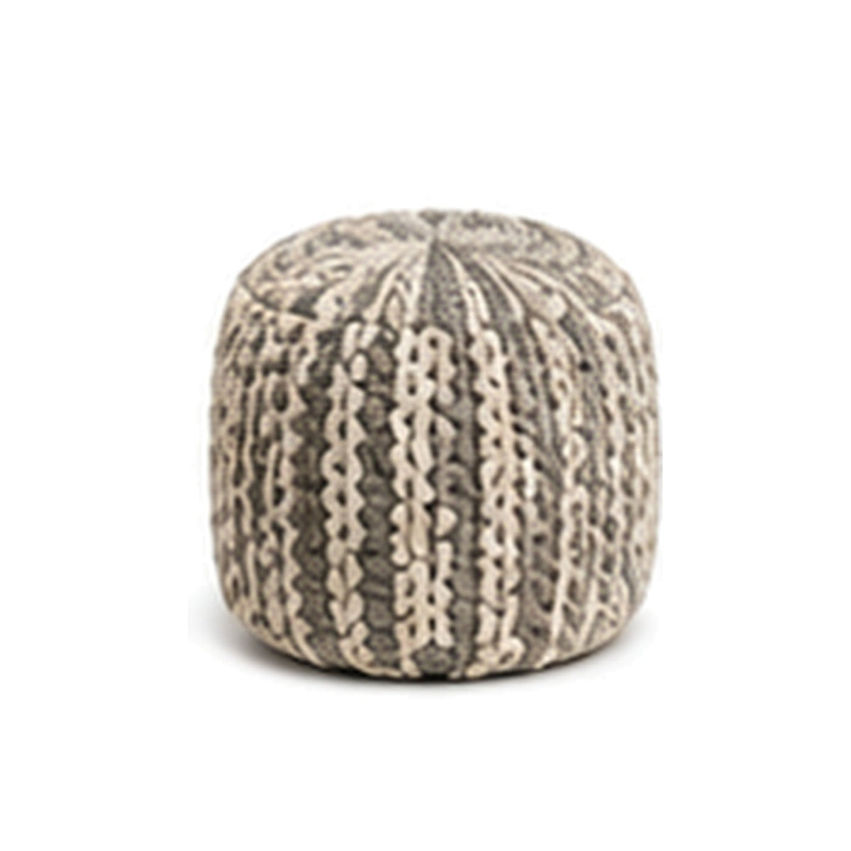 Charcoal and ivory ribbed knit tall pouf ottoman on white background
