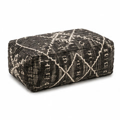 Charcoal & Ivory Tribal Kilim Rectangular Pouf Ottoman on white background