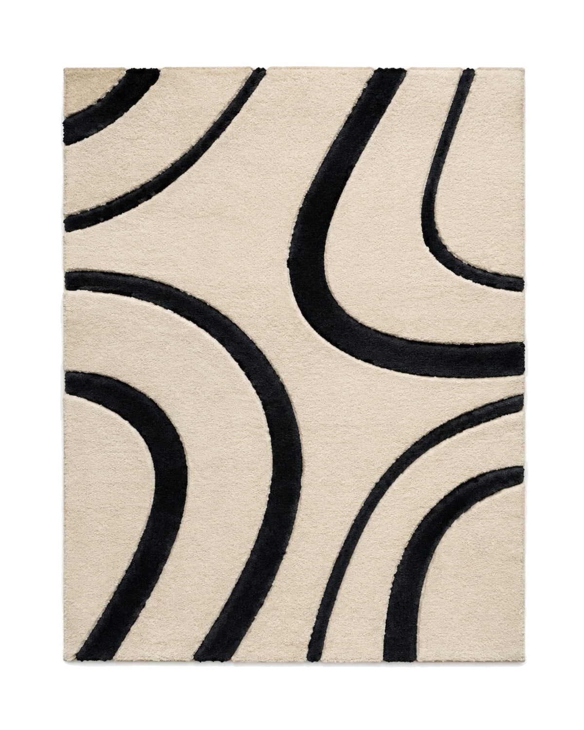 Cream and black curved line tufted area rug for wholesale sourcing from India