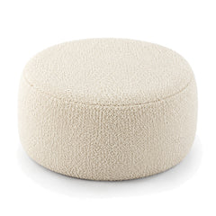 Cream Bouclé Low Round Pouf Ottoman by Primeval on white background