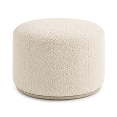 Cream Bouclé Upholstered Cylinder Pouf Ottoman by Primeval on white background