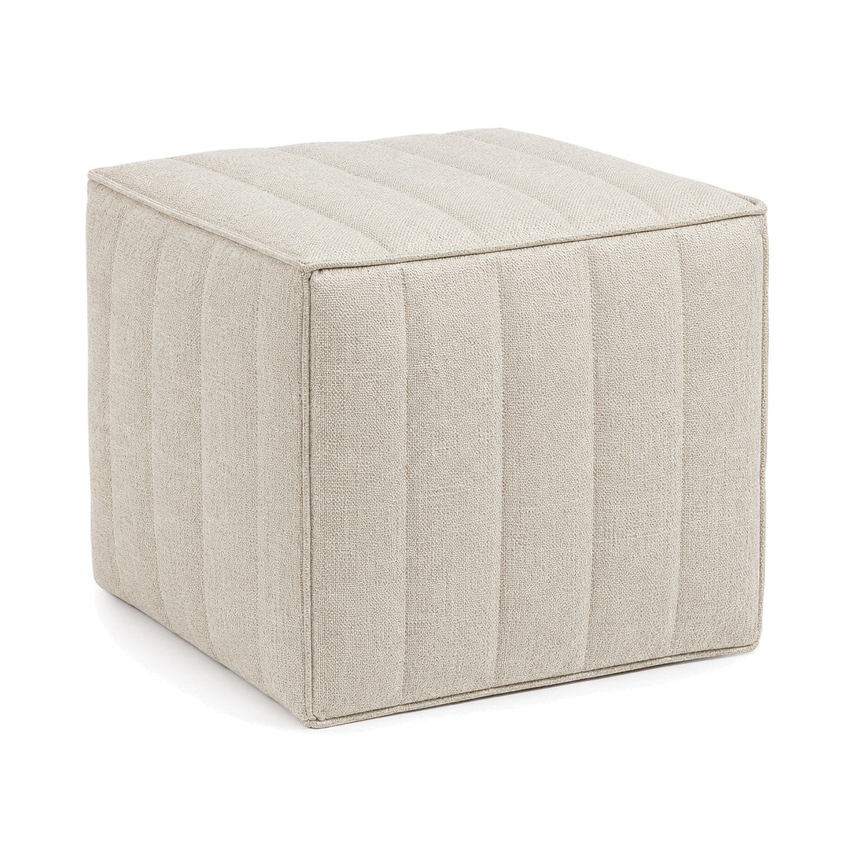 Cream Channel-Stitched Cube Pouf Ottoman by Primeval on white background