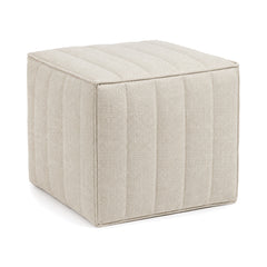 Cream Channel-Stitched Cube Pouf Ottoman by Primeval on white background