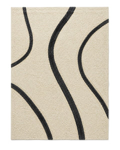 Cream and charcoal flowing line wool rug for wholesale sourcing from India