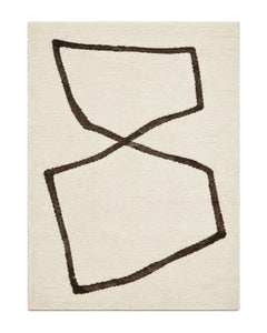 Cream and chocolate irregular line area rug for wholesale sourcing from India