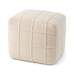 Cream Raised Grid Tufted Cube Pouf Ottoman by Primeval on white background