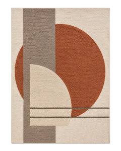 Cream rust and taupe Bauhaus wool rug for wholesale sourcing from India