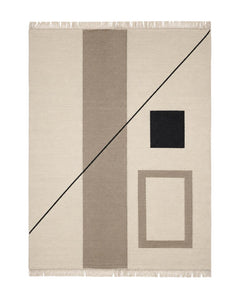 Cream taupe and black European linear flatweave rug for wholesale sourcing from India