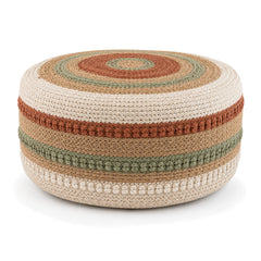 Cream, Terracotta & Sage Braided Round Pouf by Primeval on white background