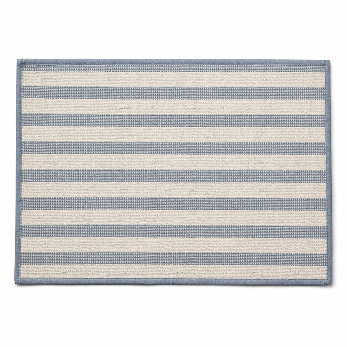 Dusty blue and ivory striped woven placemat, coastal rectangular dining table mat by Primeval