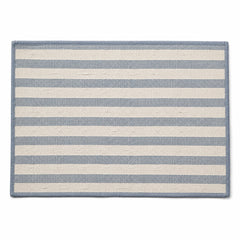 Dusty blue and ivory striped woven placemat, coastal rectangular dining table mat by Primeval