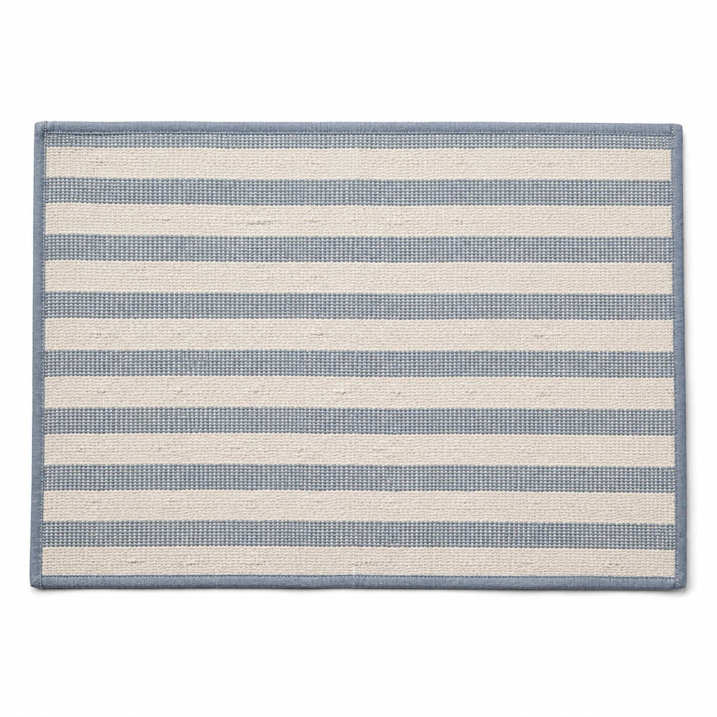 Dusty blue and ivory striped woven placemat, coastal rectangular dining table mat by Primeval