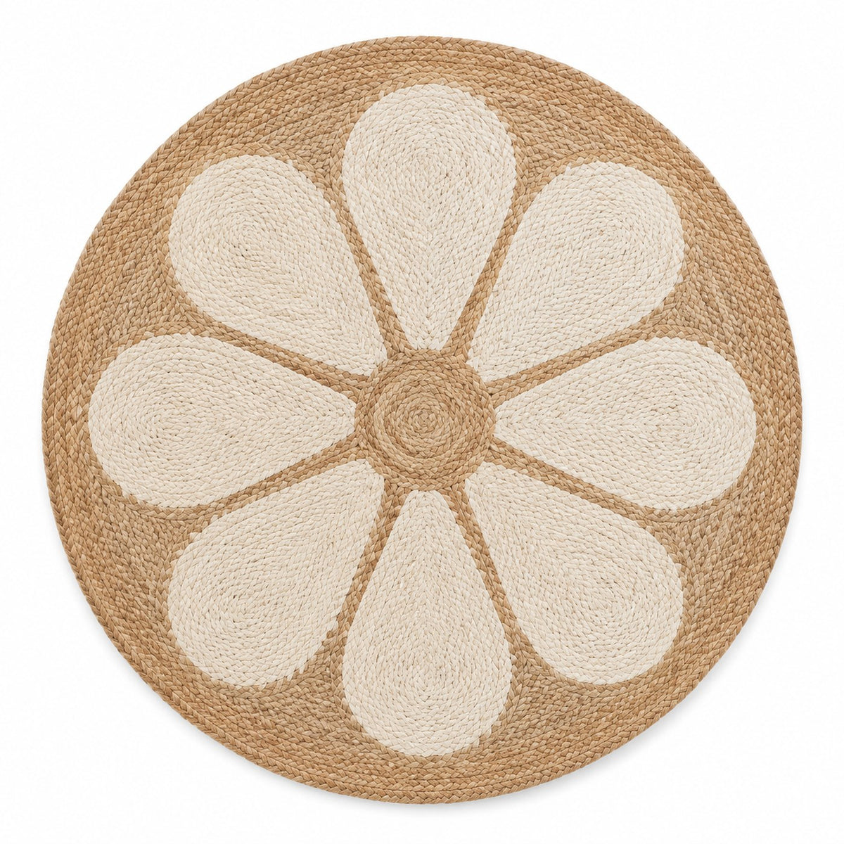 Eight petal natural round jute rug for wholesale and private label sourcing
