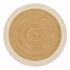 Golden round jute rug with cream border for wholesale and private label buyers