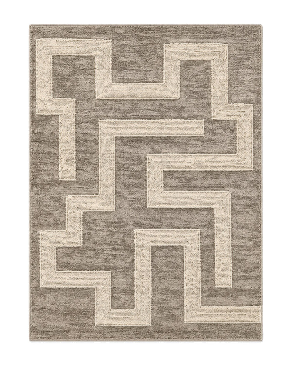 Greige and cream abstract maze area rug for wholesale sourcing from India