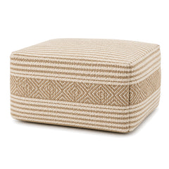 Ivory & Beige Fine Stripe Woven Rectangular Pouf by Primeval on white background