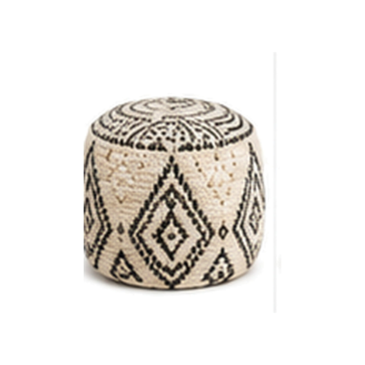 Ivory and black bold diamond tall cylinder pouf ottoman on white background