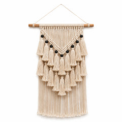 Ivory and black layered tassel macrame wall hanging by Primeval