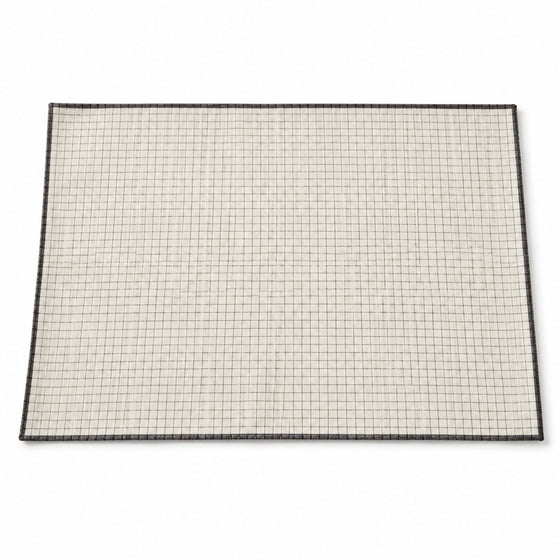 Ivory placemat with fine black micro-grid check and black edge border, modern dining table mat by Primeval