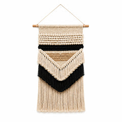 Ivory black and natural chevron macrame wall hanging with fringe by Primeval