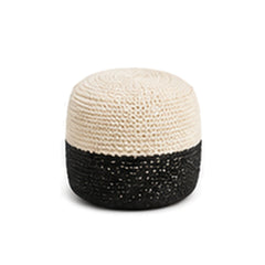 Ivory and black two-tone tall cylinder pouf ottoman on white background