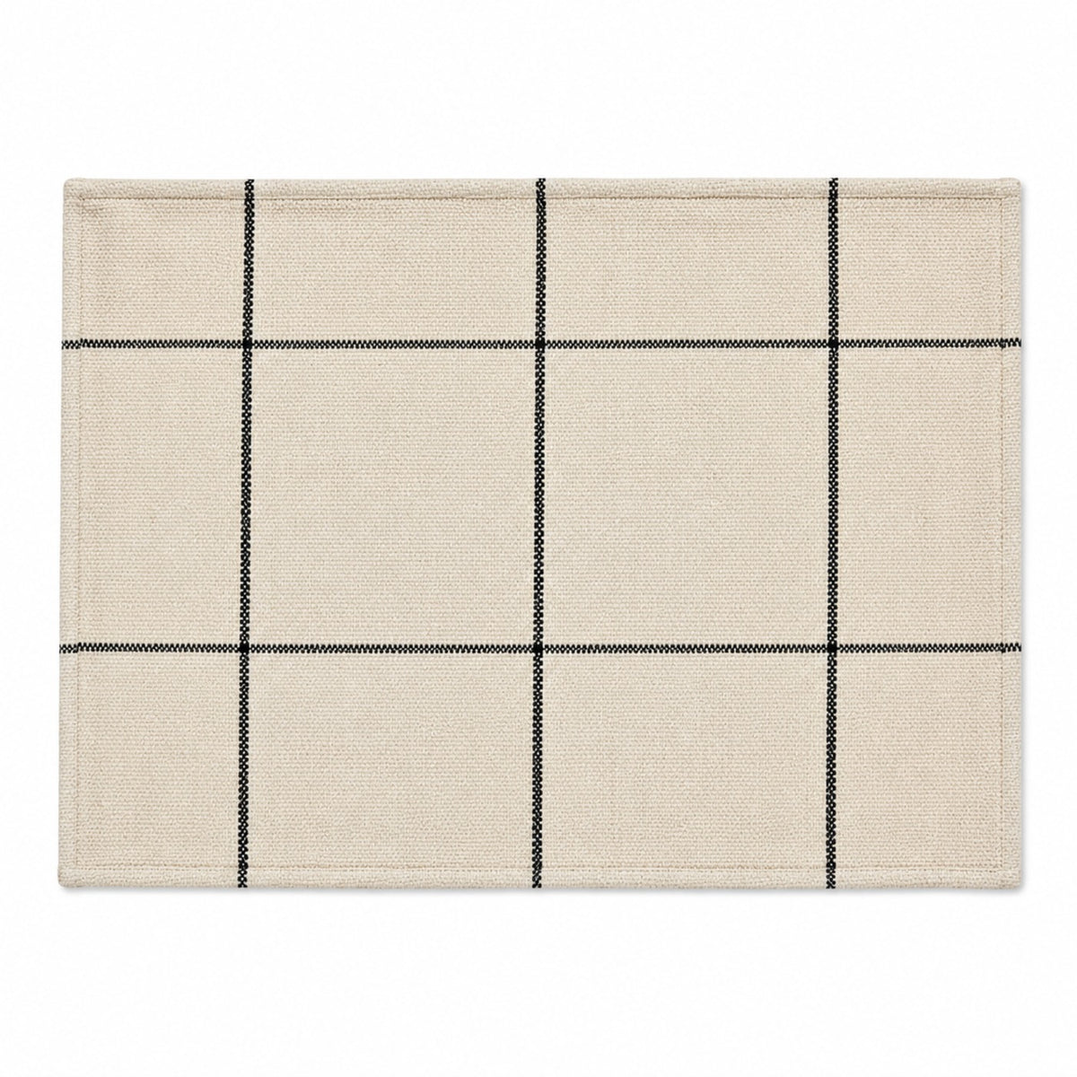 Ivory rectangular placemat with black windowpane check grid, modern woven dining table mat by Primeval