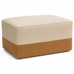 Ivory & Camel Two-Tone Woven Cotton Rectangular Pouf Ottoman on white background