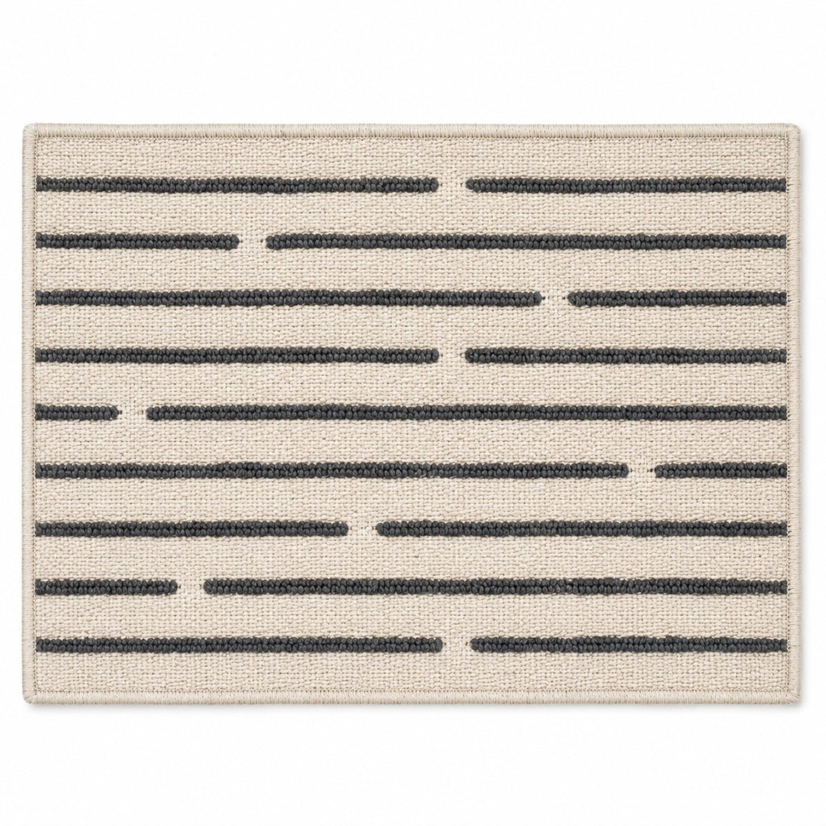 Ivory rectangular placemat with charcoal broken horizontal line pattern, modern woven dining table mat by Primeval