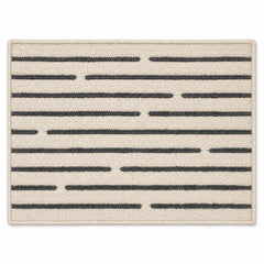 Ivory rectangular placemat with charcoal broken horizontal line pattern, modern woven dining table mat by Primeval