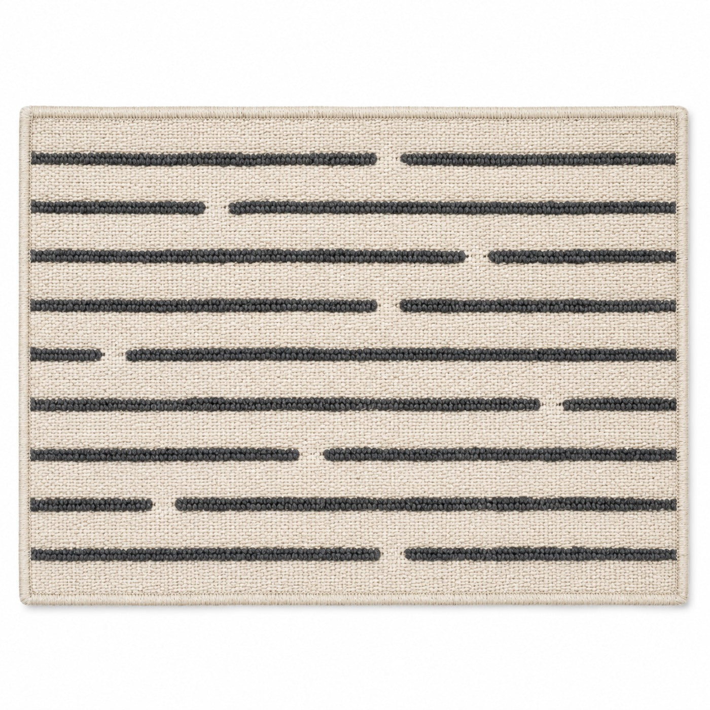Ivory rectangular placemat with charcoal broken horizontal line pattern, modern woven dining table mat by Primeval