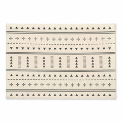 Ivory rectangular placemat with charcoal tribal stripe geometry, monochrome woven dining table mat by Primeval