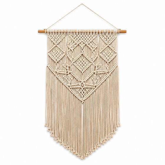 Ivory diamond macrame wall hanging with long fringe by Primeval