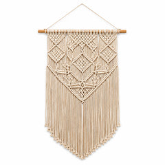 Ivory double diamond macrame wall hanging with long fringe by Primeval