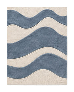 Ivory and dusty blue contemporary wave area rug for wholesale sourcing from India