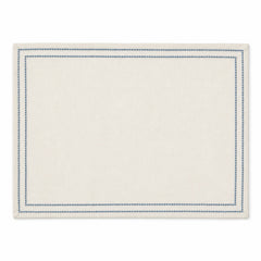 Ivory woven placemat with dusty blue double-line border, tailored rectangular dining table mat by Primeval