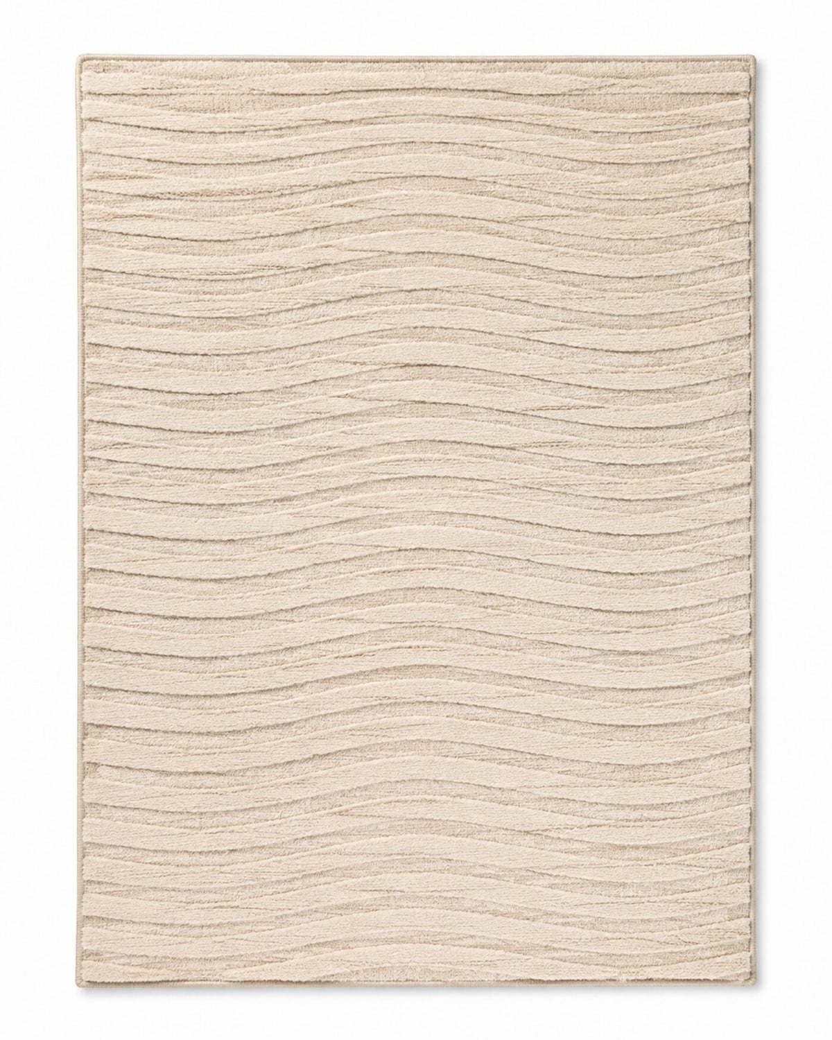 Ivory area rug with fine horizontal wavy stripes and subtle textured movement