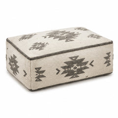 Ivory & Grey Tribal Kilim Rectangular Pouf Ottoman on white background