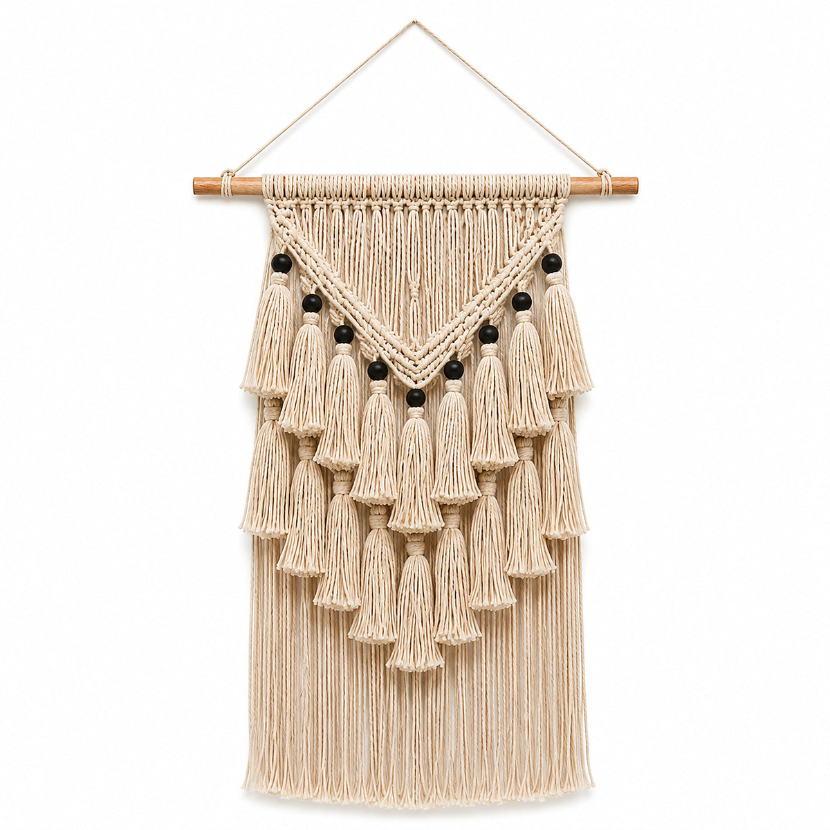 Ivory layered tassel cotton macrame wall hanging by Primeval