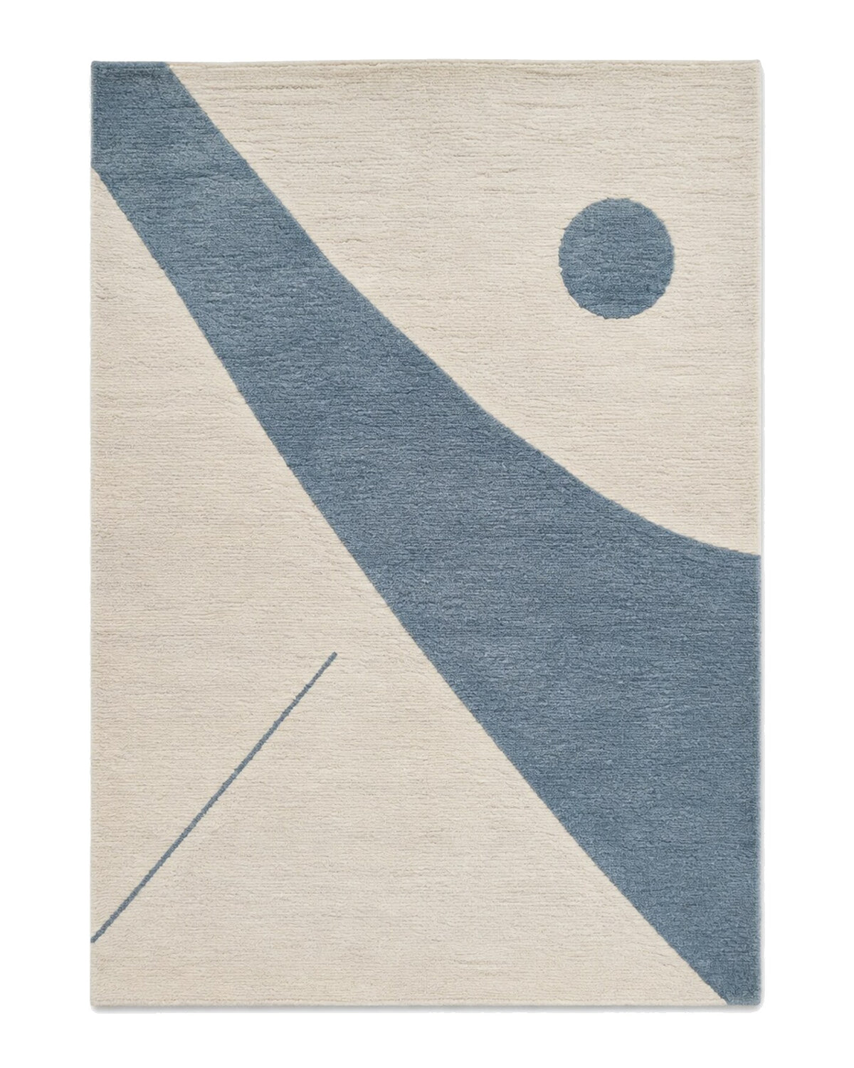 Ivory and muted blue abstract wool rug for wholesale sourcing from India