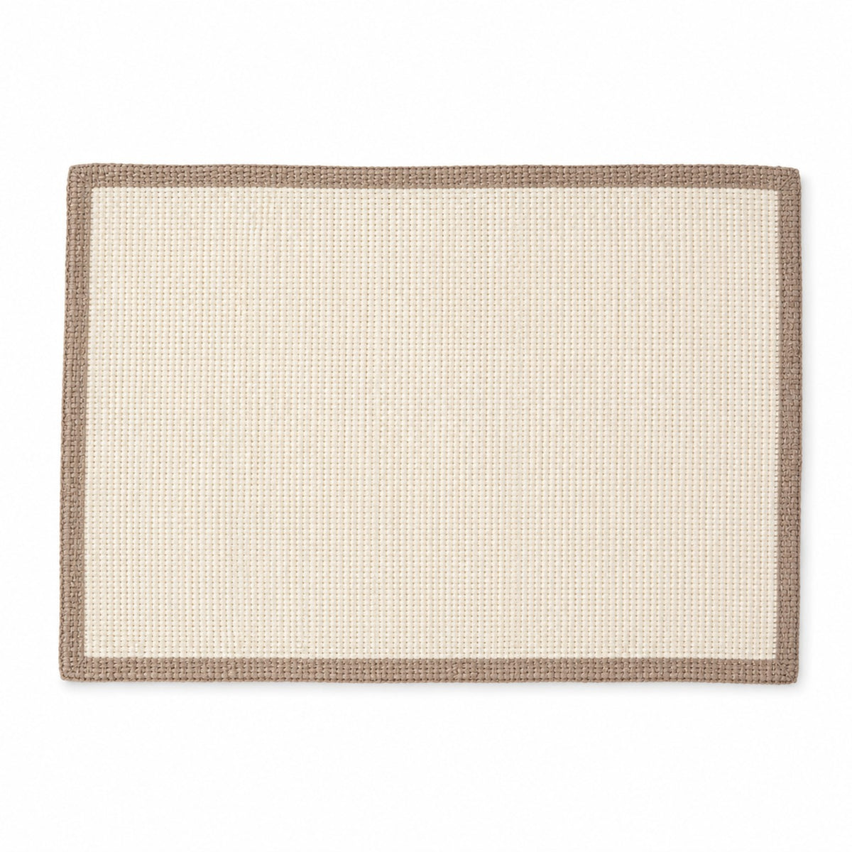 Rectangular ivory woven placemat with natural beige contrast border, minimalist dining table mat by Primeval