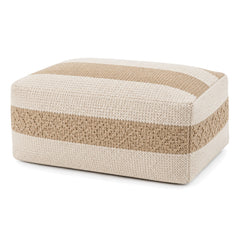 Ivory & Natural Broad Stripe Woven Rectangular Pouf by Primeval on white background