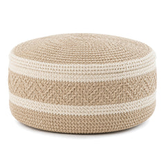 Ivory & Natural Crochet Diamond Round Pouf by Primeval on white background