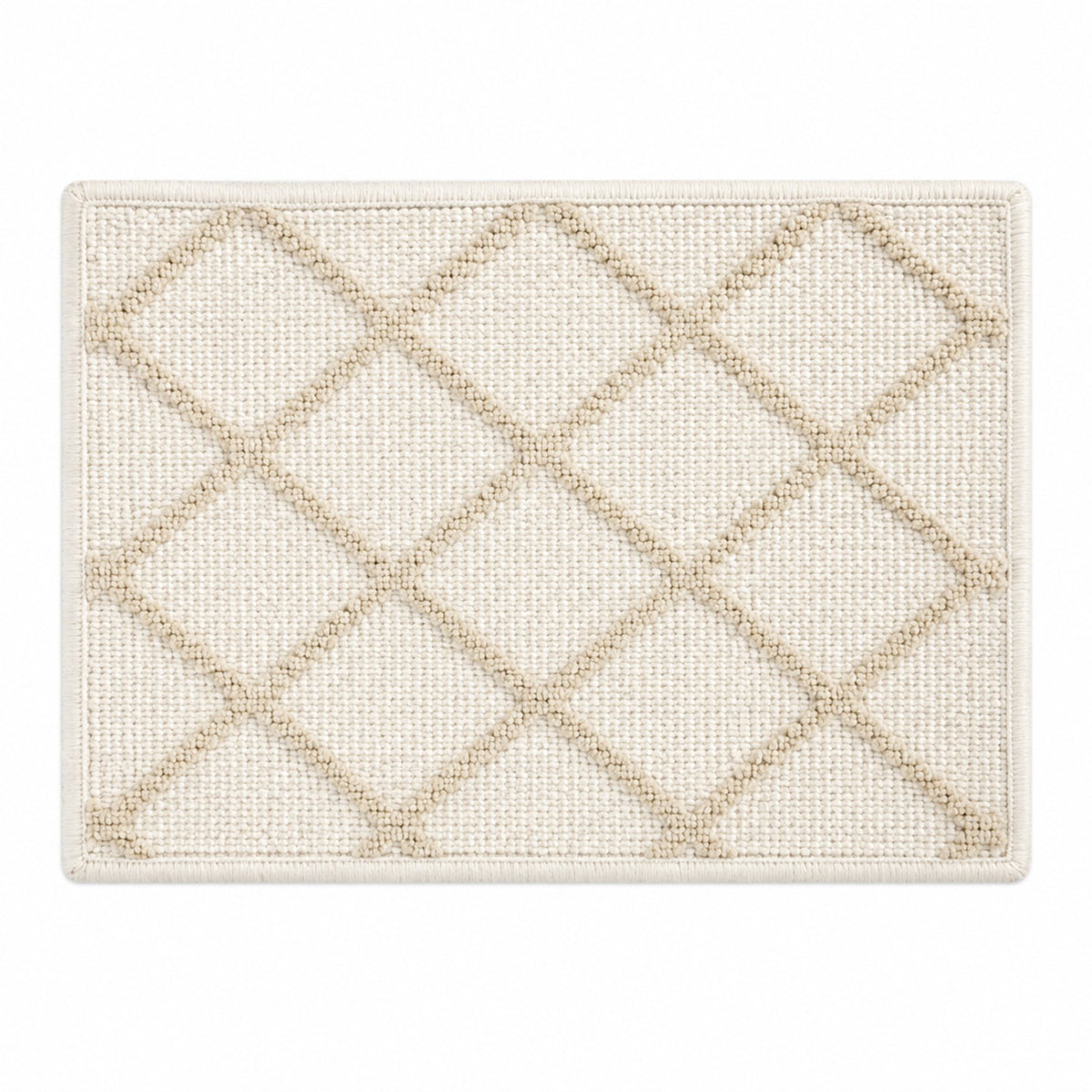 Ivory rectangular woven placemat with natural beige diamond lattice pattern, geometric dining table mat by Primeval