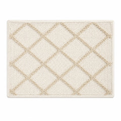 Ivory rectangular woven placemat with natural beige diamond lattice pattern, geometric dining table mat by Primeval