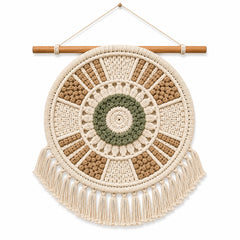 Ivory natural and olive circular macrame mandala wall hanging by Primeval