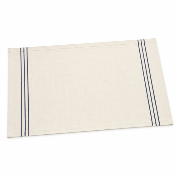 Ivory lightweight woven placemat with navy double side stripes, French bistro table linen by Primeval